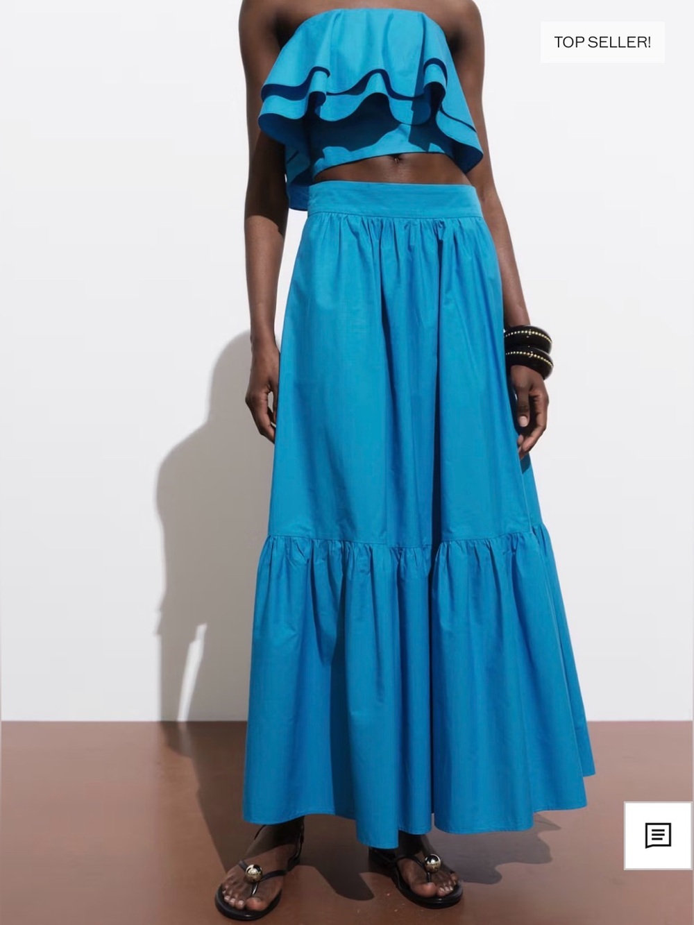 MANGO - LONG COTTON A-LINE SKIRT IN BLUE
